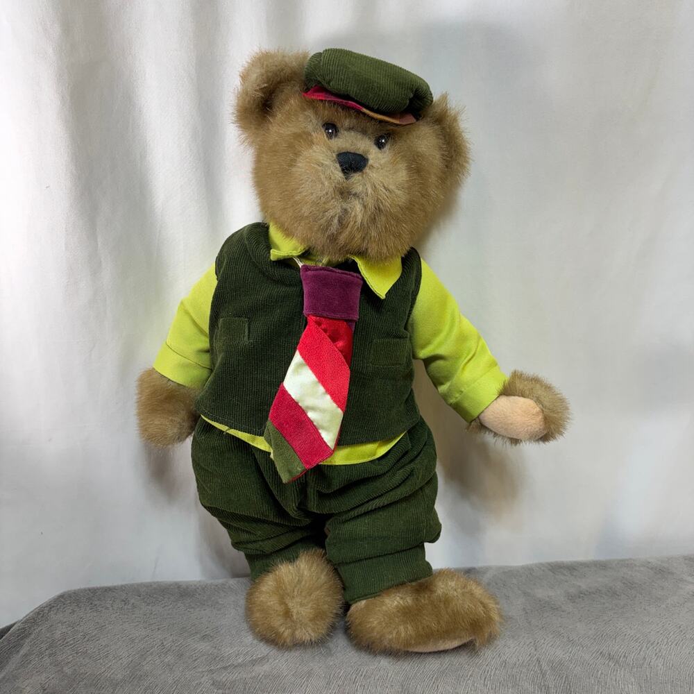 Terry Skostad Plush Teddy Bear Everett Jointed Stuffed Green Corduroy Suit 16"